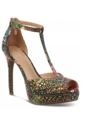 Thalia Sodi Exotic Leopard Chacey Embellished T-Strap Platform Pumps